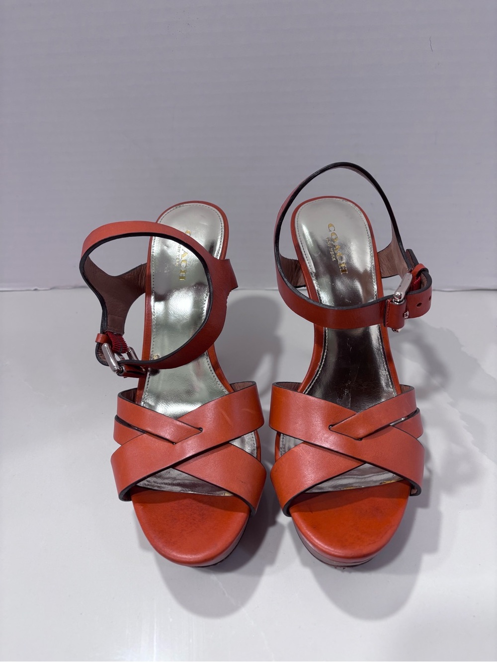 Coach Dani Leather Papaya Strappy Sandal Heels Size 8